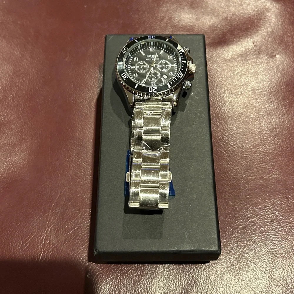 NOTIONR Black Dial Chronograph Silver Stainless Steel Quartz Watch